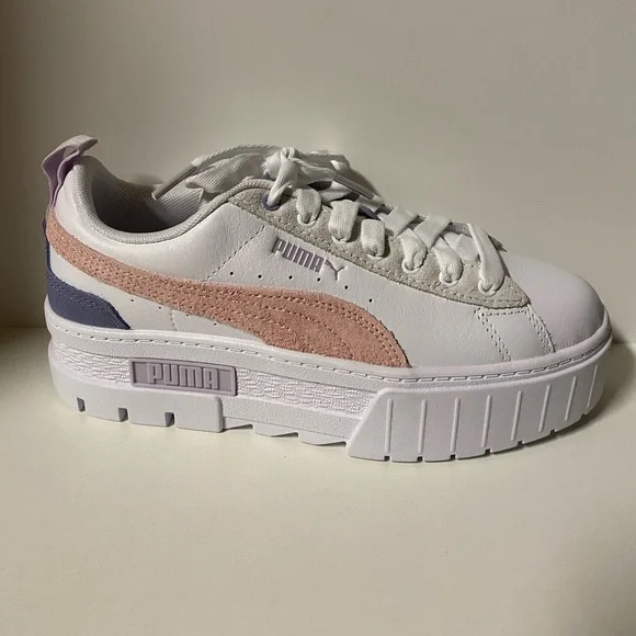 Puma Mayze Platform Sneakers Women’s 7 Lace Up Shoes White Casual New Pink - Picture 5 of 12